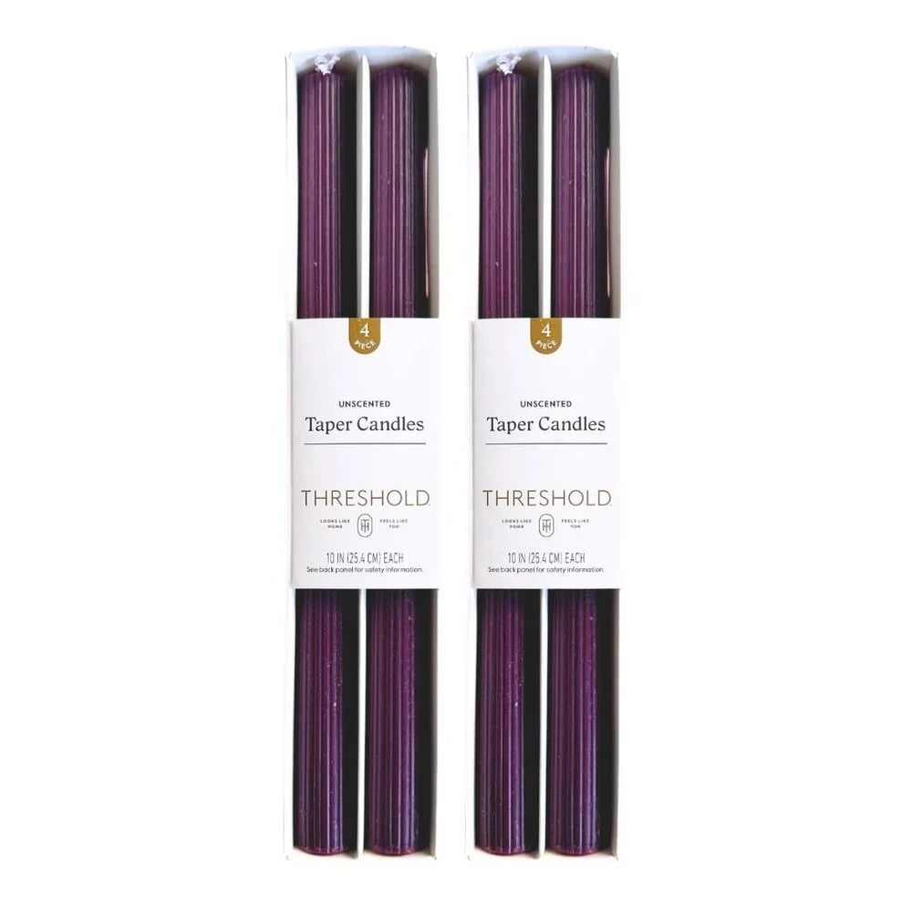 THRESHOLD Deep Purple Unscented Taper Candles Bundle - 8 Total NEW